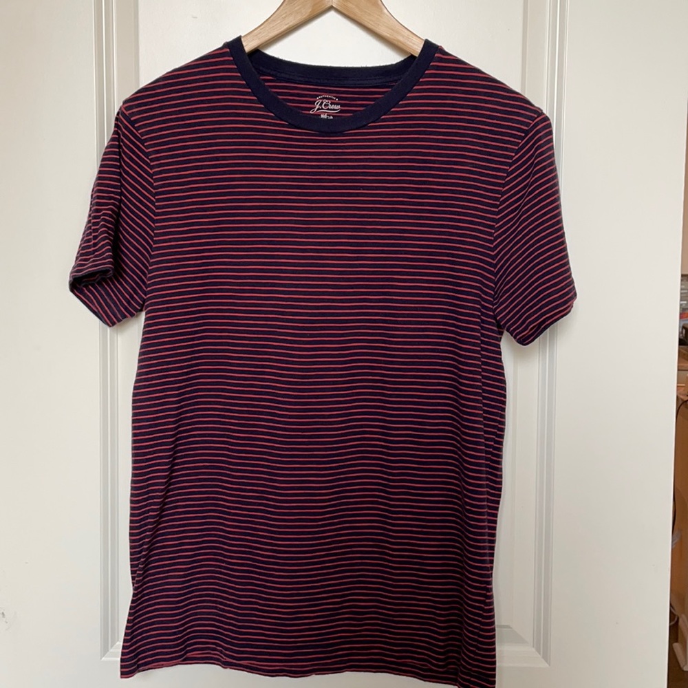 J Crew Red and Navy Striped Tee